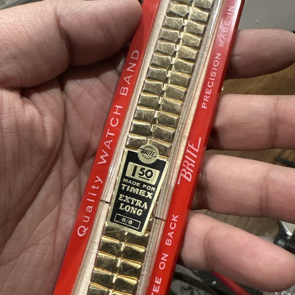 Vintage Brite 16mm Gold Tone Metal 5/8 Stretch Extra Long Wristwatch‎ Watch Band